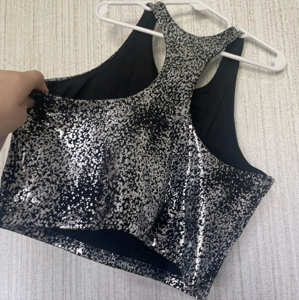 NWT Old Navy Girls Size XL 14-16 Athletic Top Built In Sports Bra Metallic